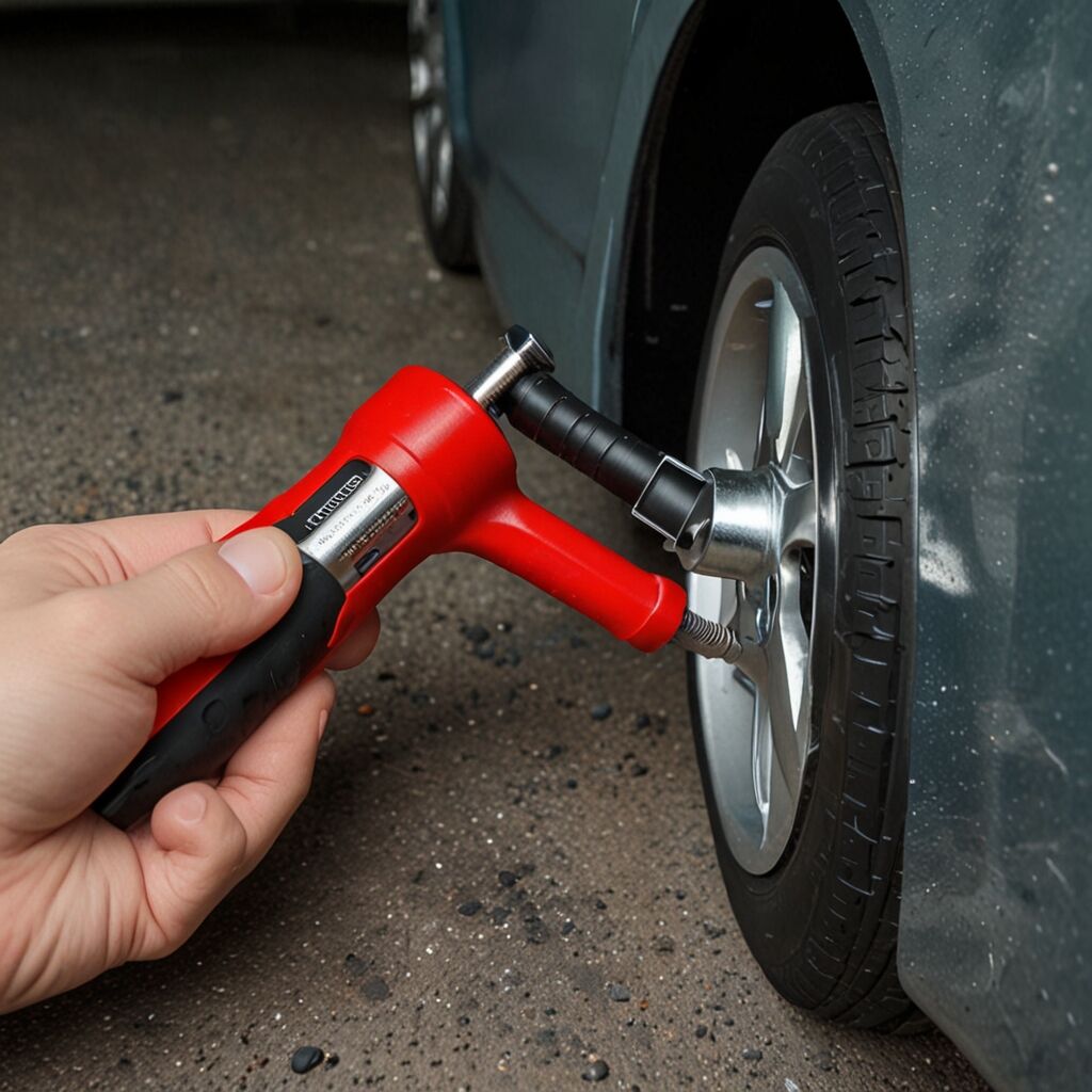 Automotive professionals measuring car body thickness